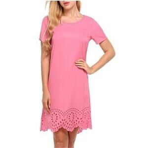 Meaneor Lace Eyelet Scalloped Hem Shift Barbicore Pink Dress, Size XL